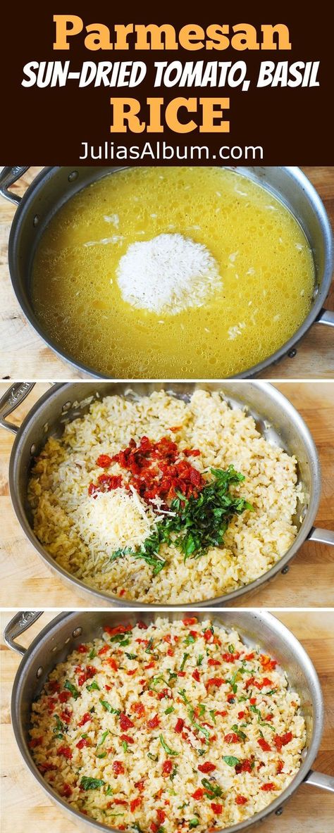 Parmesan, Sun-Dried Tomato, Basil Rice - easy gluten free side dish recipe Tomato Basil Rice, Basil Rice, Pasta Basil, Gluten Free Side Dish, Gluten Free Side, Gluten Free Recipes Side Dishes, Summer Plan, Rice Bake, Vegan Casserole