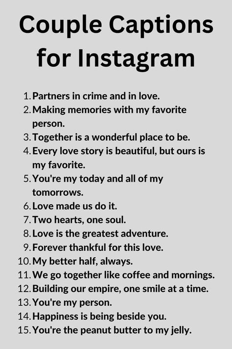 A list of Instagram Captions for Couples Cute Couple Captions, Romantic Instagram Captions, Captions For Couple Pictures, Instagram Captions For Pictures, Captions For Instagram Love, Sweet Messages For Boyfriend, Couple Instagram Captions, Couple Captions, Hubby Love Quotes