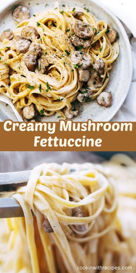 Creamy Mushroom Fettuccine Recipe - Cooking with Recipes Mushroom Fettuccine, Fettuccine Recipes, Fettuccine Noodles, Pasta Dinner Recipes, Creamy Mushrooms, Mushroom Recipes, Me Time, Pasta Dishes, Pasta Recipes