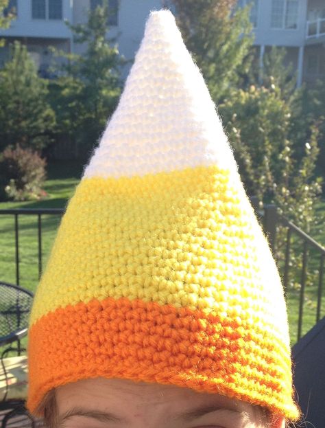 Crochet Cone Hat, Crochet Candy Corn Hat, Crochet Elf Hat Pattern Free, Crochet Witch Hat Pattern, Crochet Elf Hat Pattern, Crochet Spooky, Witch Hat Pattern, Crochet Witch Hat, Candy Corn Hat