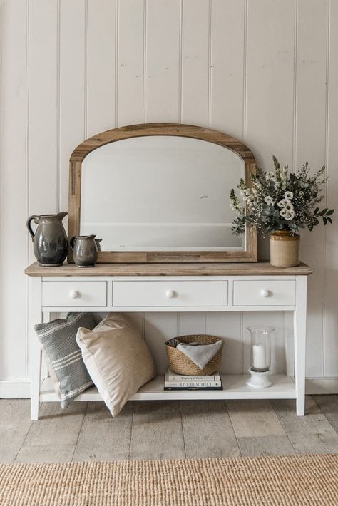 Great piece for an entryway or a charming piece in the bedroom. Sage Green And Navy, Corner Sideboard, Sideboard With Wine Rack, Console Table With Storage, Large Console Table, White Kitchen Table, White Console Table, Wooden Console Table, Wooden Console