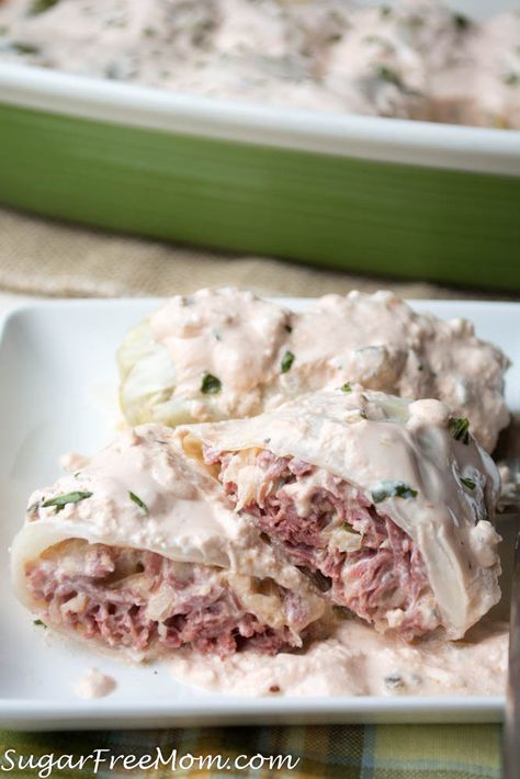 Low Carb Reuben Cabbage Rolls Low carb, Gluten Free, THM, Atkins, Keto Low Carb Reuben, Keto Reuben, Sugar Free Ketchup, Low Carb Meals, Cabbage Rolls Recipe, Low Carb Casseroles, Cooked Cabbage, Low Carb Diets, Corn Beef And Cabbage