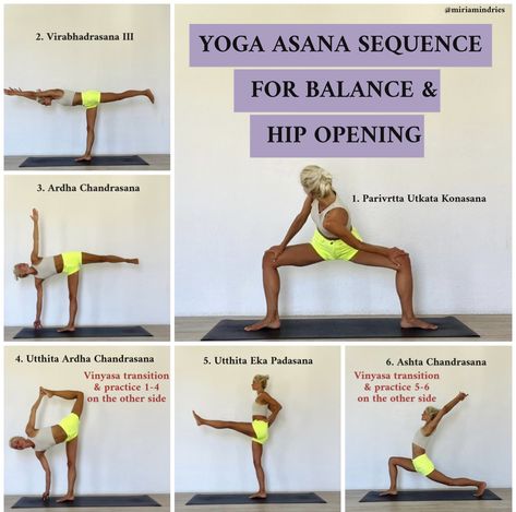 Yoga Asana sequence for balance & hip opening How To Practice Balance, Standing Asanas, Yoga Balance Poses, Hip Opening Yoga, Flexibility Yoga, Balance Yoga, Sun Salutations, Yoga For Balance, Yoga Inspo