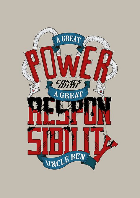 With Great Power Comes Responsibility Wallpaper, With Great Power Comes Responsibility Tattoo, With Great Power Comes Responsibility, Spider Man Quotes, Responsibility Quotes, Great Power Comes Great Responsibility, Comics Logo, Hand Lettering Inspiration, Hand Lettering Quotes