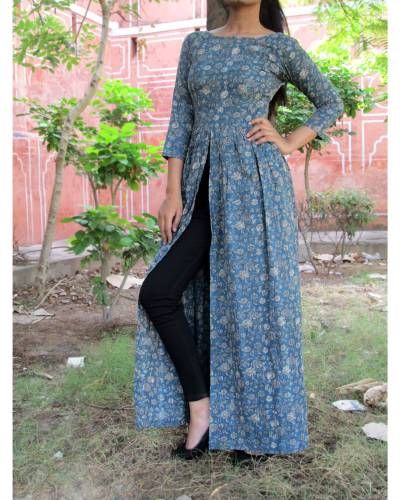 Rose Blue Cape 50 Blouse Designs, The Secret Label, Ruffled Tops, Silk Kurti Designs, Cotton Saree Designs, Girls Long Dresses, Ikat Dress, Long Kurti Designs, Desi Fashion Casual