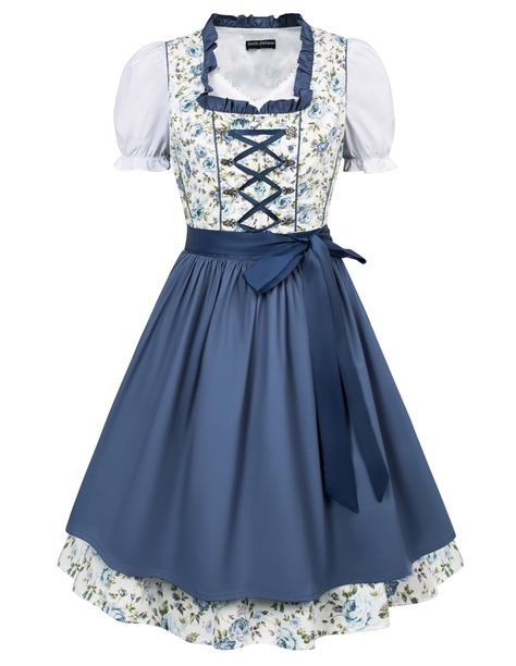 PRICES MAY VARY. 98%Cotton,2%Polyeste Imported Hand Wash Only 【3 Piece Costume】1*A Line Dress+1*cropped Tops+1*Apron. Wear together with 3 pcs costume will get a dashing and authentic Oktoberfest look on any girl, at any event. 【Feature】Cropped tops with short puff sleeve and sweetheart neckline.The dirndl dress with short sleeve and with lacing in the front to adjust for best fit.And side concealed zipper, detachable apronis. Great for beer festival 【Style】The cute design will make you more cha German Dirndl Dress, German Dress Dirndl, Oktoberfest Halloween, Festival Mode, Halloween Cocktail, Oktoberfest Costume, Dirndl Blouse, Oktoberfest Party, Dirndl Dress