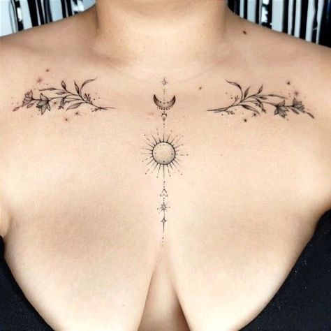 Chest Tattoo Designs Female, Chest Tattoo Female Upper, Astrological Chart, Earthy Tattoos, Chest Tattoo Female, Small Chest Tattoos, Astrology Tattoo, Tattoo Female, Henna Tattoo Designs Hand