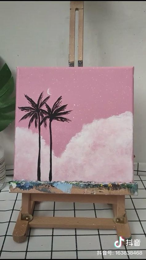 Painting Ideas Easy Simple, Sky Art Painting, Paintings Easy, Small Canvas Paintings, Painting Ideas Easy, Canvas Painting Tutorials, Simple Canvas Paintings, Pink Painting, Canvas Drawings