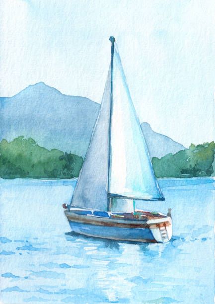 3,696 Sailboat Painting Stock Photos, Pictures & Royalty-Free Images - iStock Sailboat Watercolor, Watercolor Boat, Watercolor Art Landscape, Sailboat Art, Canvas For Beginners, Sailboat Painting, Boat Art, Boat Painting, Cat Air