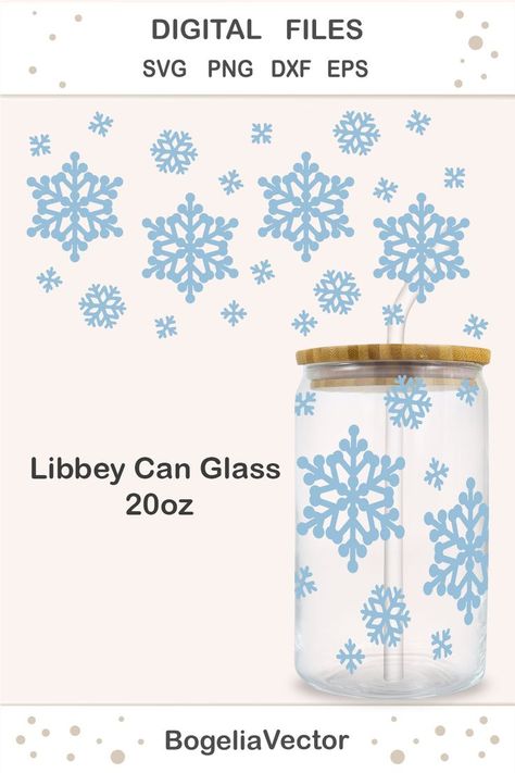 Glass Can Svg, Snowflake Svg, Christmas Wrap, Libbey Glass Can, Winter Svg, Holiday Svg, Svg Christmas, Christmas Wrapping, Art Plastique