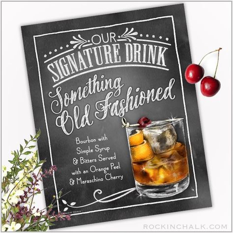 Drink Names, Signature Drink Sign, Old Fashioned Drink, Drinks Sign, Summer Drinks Alcohol, Wedding Drinks, Whisky Cocktails, Oil Bar, Board Signs