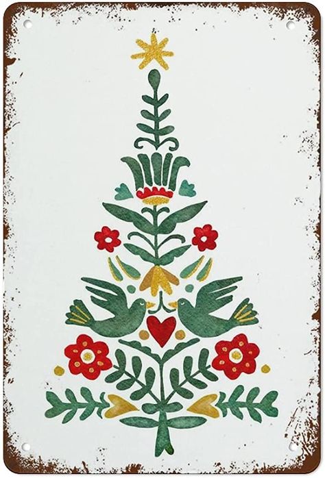 Norwegian Folk Art, Tree Christmas Decoration, Norwegian Christmas, Arte Folk, Watercolor Christmas Tree, Illustration Noel, Folk Art Flowers, Christmas Card Art, Scandi Christmas