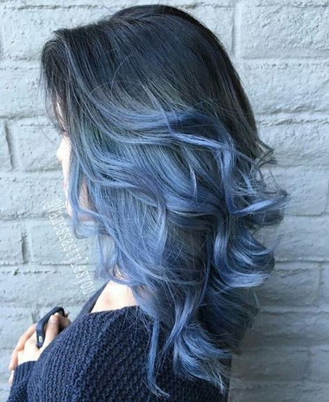 These must-have haircuts for fine hair give the illusion of full hair -- no supplements or tape-ins required, Black To Blue Ombre, Black Wavy Hair, Blue Ombre Hair, Dyed Hair Pastel, Ombré Hair, Ombre Hair Color, Pastel Hair, Dye My Hair, Rainbow Hair