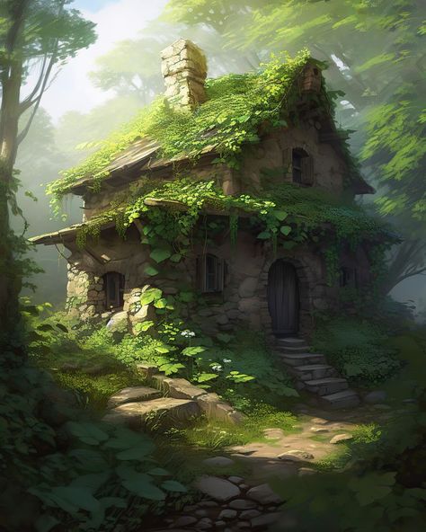 Fey Village, Fantasy Forest House, Enshrouded Build, Fantasy Setting Village, Fae Village, Elven House, Elven Village, Ruined House, Forest Village