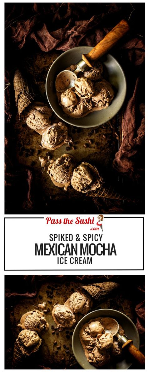 Spiked & Spicy Mexican Mocha Ice Cream - A smooth mocha ice cream with spike… Mocha Ice Cream Recipe, Mocha Ice Cream, Mexican Mocha, Coffee Ice Cream Recipe, Frozen Treats Recipes, Ice Cream Photography, Summer Eats, Frozen Dessert Recipe, Treats Recipes