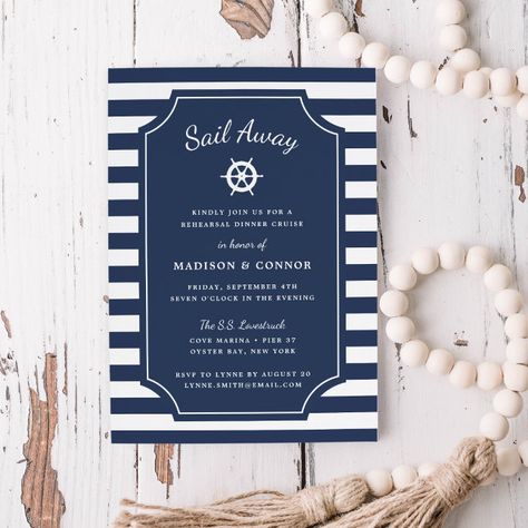 Nautical Theme Invitation, Nautical Rehearsal Dinner, Themed Rehearsal Dinner, Wheel Illustration, Sailing Theme, Nautical Invitations, Boat Club, Wedding Rehearsal Dinner Invitations, Yacht Party