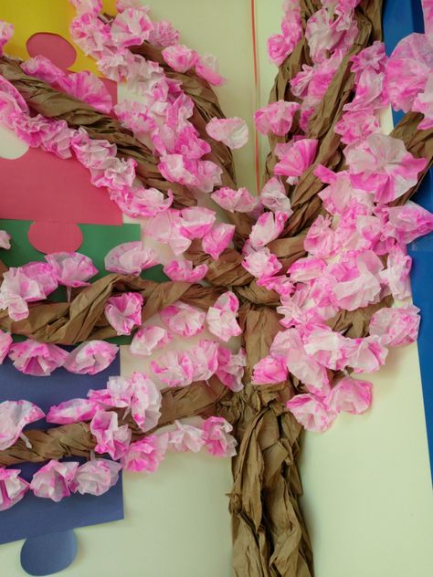 Spring Tree Bulletin Board Ideas, Cherry Blossom Bulletin Board, Cherry Blossom Tree Craft, Classroom Family Tree, Blossom Craft, Arts And Crafts For Kids Toddlers, Bulletin Board Tree, Class Tree, Classroom Tree