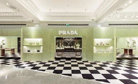 Prada Store, Interior Design Principles, Harrods London, Boutique Decor, Huge Windows, Nft Collection, Retail Interior, Media Wall, Backdrop Design