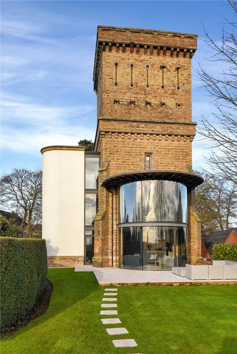 Water Tower House, Stone Archway, Landing Area, Brick Construction, Limestone Flooring, Tower House, Wrought Iron Gates, Water Valves, Unique Buildings