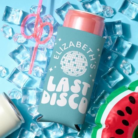 Dancing Queen Bachelorette, Easy Party Favors, Bachelorette Disco, Bachelorette Koozies, Last Disco Bachelorette, Bachelorette Party Bags, Easy Party Favor, Disco Dancing, Last Disco