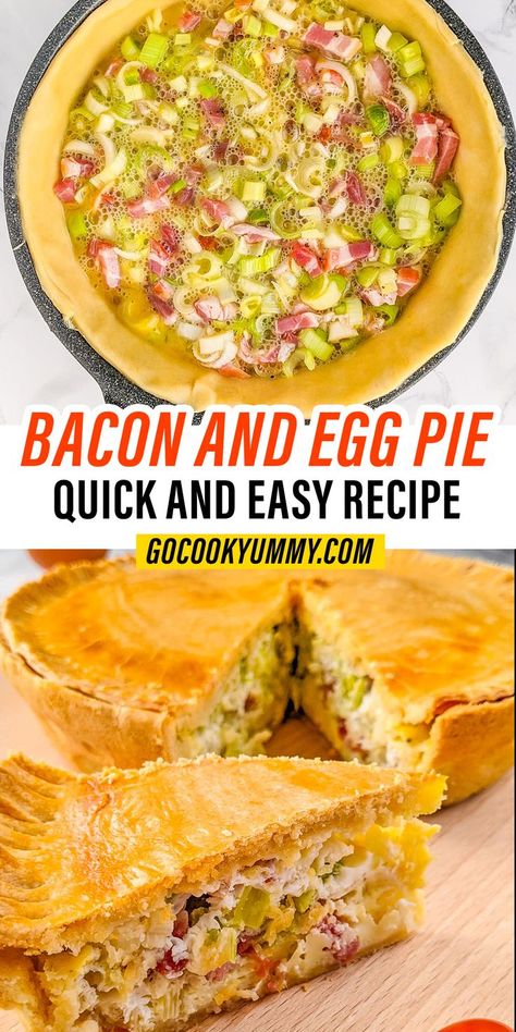 Indulge in the simplicity and flavors of this 4-ingredient bacon and egg pie. A perfect combination of crispy bacon, creamy eggs, and flaky crust. A delightful dish that's easy to make and perfect for any occasion. Try it today and treat your taste buds! Egg Pie Recipe, Bacon And Egg Pie, Bacon Pie Recipe, Egg And Bacon Pie, Bacon Recipes Breakfast, Bacon Pie, Egg And Bacon, Egg Pie, Quick Cooking Recipes