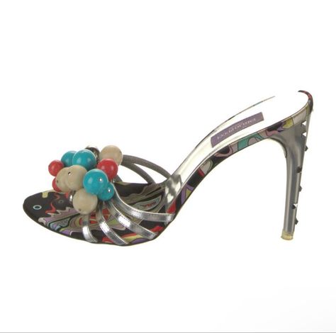 EMILIO PUCCI
Stiletto heels 
Metallic and silver
Beaded /Crystal Accents 
4.5 heel Emilio Pucci, Silver Beads, Crystal Beads, Stiletto Heels, Sandals, Crystals, Heels, Silver