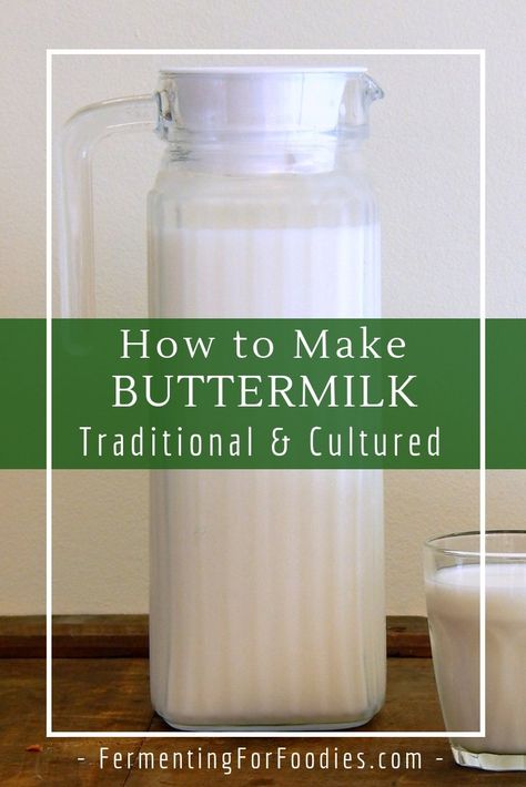 Looking for a delicious and easy source of probiotics? Try cultured buttermilk! Fermented buttermilk can be made from a culture you can find in your grocery store. You don't need a yogurt maker. Cultured buttermilk is sweeter than yogurt. #buttermilk Make Buttermilk, Fermented Dairy, Cultured Buttermilk, Cultured Butter, Fermented Milk, How To Make Buttermilk, Making Butter, Milk Kefir, Fermentation Recipes