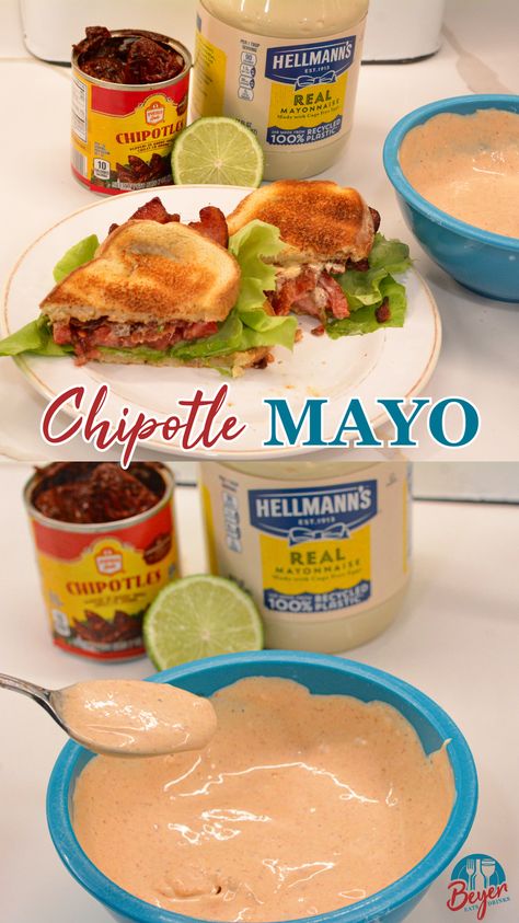 Make the perfect BLT sandwich spread with this chipotle mayo recipe that uses chipotle in adobo sauce, lemon juice, garlic, and mayonnaise. Perfect Blt Sandwich, Homemade Chipotle Mayo, Chipotle Mayo Recipe, Working Mom Meals, Chipotle In Adobo, Perfect Blt, Chipotle In Adobo Sauce, Zesty Salad, Homemade Chipotle