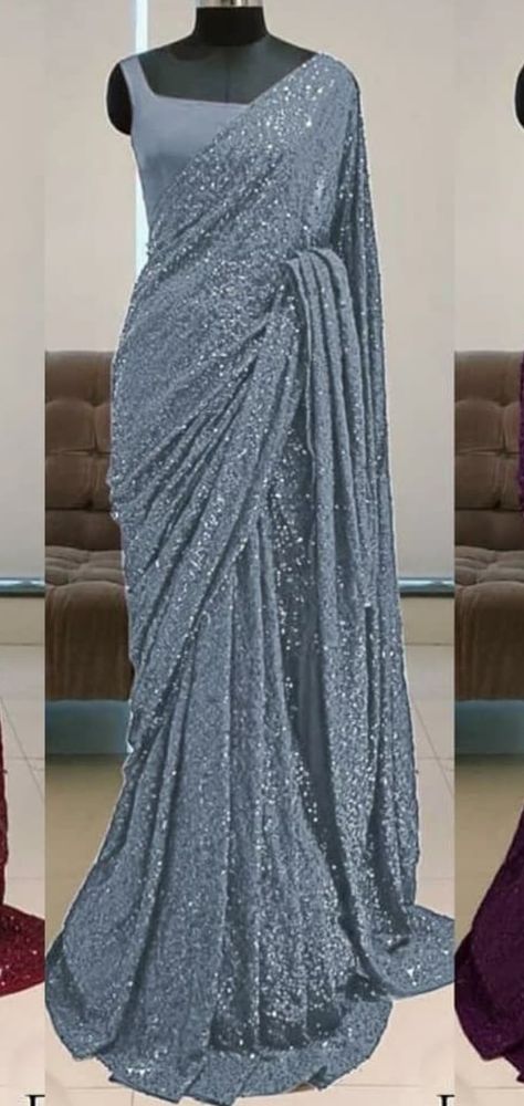 Saree Prom Dress, Prom Saree Ideas, 10th Farewell Sarees, Prom Saree, Moonlight Saree, Sequin Blouse Designs, Glitter Saree, Luxury Saree, Farewell Saree