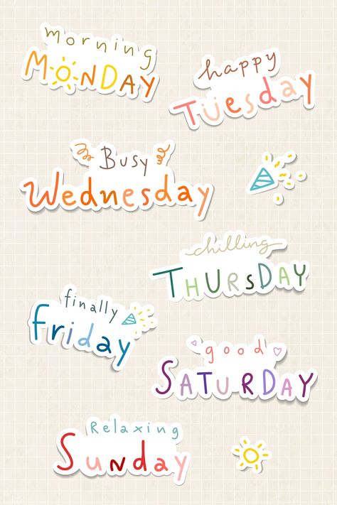 Sticker ตกแต่ง Goodnote, Weekdays Stickers, April Stickers, Happy Saturday Good Morning, Bullet Journal On Ipad, Saturday Good Morning, Typography Stickers, Sticker Typography, Sticker Page