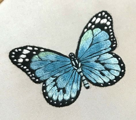 Buterfluffy Embroidery, Embroidery Patterns Free Printables, Blue Butterfly Embroidery, 3d Butterfly Embroidery, Monarch Butterfly Embroidery Pattern, Embroidery Monarch Butterfly, Blue Butterfly Embroidery Pattern, Plastic Fou, Embroidered Photo Art