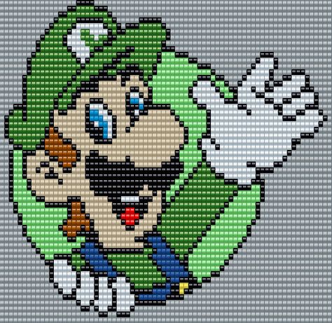 Luigi - Super Mario Bros.  Square Grid Pattern by Man in the Book 74 Columns X 56 Rows Cross Stitch Mario Bros, Luigi Cross Stitch, Super Mario Pixel Art, Square Grid Pattern, Mario Und Luigi, Crochet C2c Pattern, Square Grid, Plastic Canvas Coasters, Pixel Art Templates