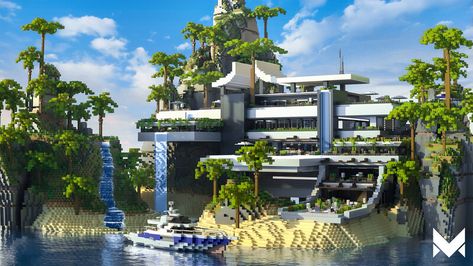 Minecraft Luxury House, Minecraft Beach House Ideas, Minecraft Basics, Mincraft Idea, Minecraft Rooms, House By The Beach, Minecraft Beach House, Mansion Minecraft, Villa Minecraft