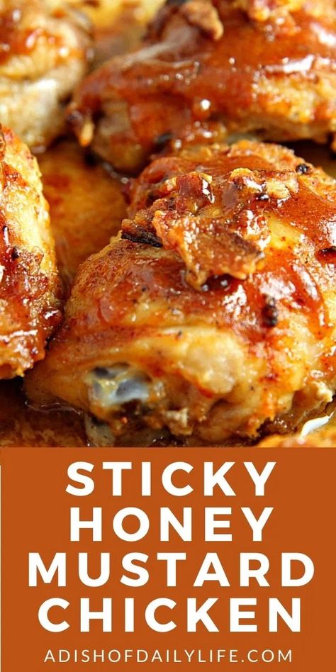 Dinner Chicken Thighs, Honey Mustard Chicken Thighs, Cooking With Honey, Mustard Chicken Thighs, Honey Mustard Chicken Recipes, Crockpot Chicken Thighs, Mustard Chicken Recipes, Chicken Thighs Recipe, Chicken Grilled