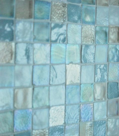 man this is what I want in a bathroom! if I can't be in the ocean or a pool, this is the closest I can get. Shower Bath Combo, Sea Glass Tile, Master Shower, Hall Bathroom, Trendy Bathroom, Glass Tiles, Beach Bathrooms, Blue Bathroom, Blue Tiles