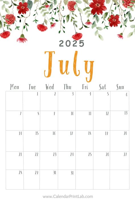 Floral July 2025 Calendar design February Wallpaper, Floral Calendar, Free Printable Calendar Templates, July Calendar, Flower Planner, Monthly Printable, Cover Books, Bullet Journal Paper, Floral Planner