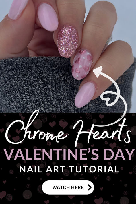 valentines day nails with chrome nail art Nail Art With Chrome, Heart Nail Art Tutorial, Valentines Day Nail Art, Valentines Day Nail, Valentine Nail Art, Heart Nail Art, Matte Nails Design, Simple Valentine, Heart Nails