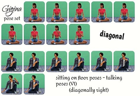 {Gigina} Sitting on Floor Pose Pack (diagonally right) - Talking Poses (V1) Sims 4 Sitting On The Floor Pose, Talking Poses, Sitting On Floor Pose, On Floor Pose, Floor Poses, Sims 4 Poses, Sitting On Floor, Sims Poses, Ts4 Poses