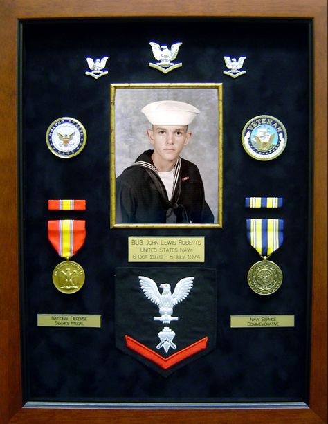 The same friend thought that the shadow box looked so good that he had one made for his best friend. There again it's not about how many medals you earned but rather you served your country and that alone is worthy of having this done for the recognition. Military Shadow Box Ideas, Military Frames, Shadowbox Ideas, Patriotic Wall Decor, Shadow Box Memory, Shadow Box Ideas, Military Shadow Box, Military Pins, Award Display