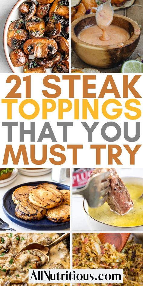 Different Ways To Make Steak, Best Steak Toppings, Mushrooms For Steak Topping, Steak Toppings Sauce, Steak Ums Recipes Ideas, Topping For Steak, Recipes With Steak, Bbq Steak Recipes, Steak With Butter And Rosemary