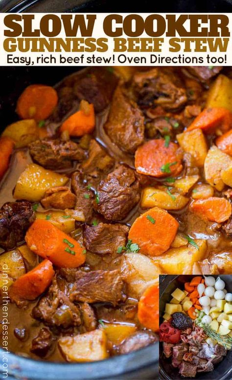 Slow Cooker Guinness Beef Stew - Dinner, then Dessert Crock Pot Guinness Beef Stew, Slow Cooker Guinness Beef Stew, Guinness Beef Stew Slow Cooker, Deer Steak Recipes, Bacon Carrots, Beef Stew Dinner, Winter Stew, Slow Cooker Stew Recipes, Slow Beef Stew