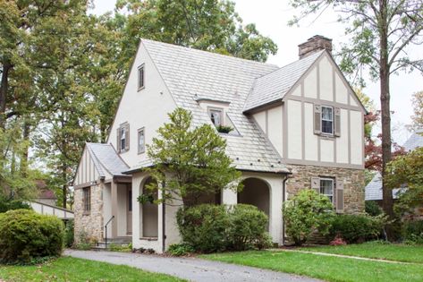 Stone And Stucco House Exterior, One Story Addition, Tutor Style Homes, Tudor Exterior, Tudor House Exterior, Moody Farmhouse, Stucco House, Stone Exterior Houses, Bluestone Patio