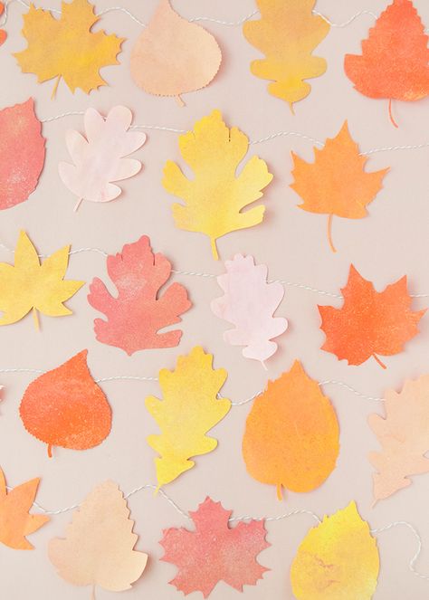 Chalky Fall Leaf Garland | Handmade Charlotte Construction Paper Leaves, Diy Fall Tree, Thankful Tree Craft, Paper Pumpkin Craft, Decoupage Pumpkins, Thanksgiving Tree, Thankful Tree, Fall Leaf Wreaths, Fall Leaf Garland