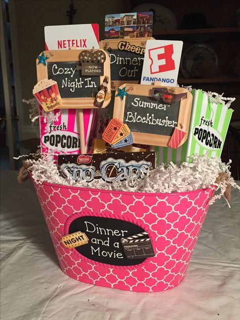 Dinner and a Movie Family Movie Night Gift, Date Night Basket, Movie Basket, Movie Basket Gift, Movie Night Basket, Auction Gift Basket Ideas, Gift Card Basket, Fundraiser Baskets, Adult Easter Baskets