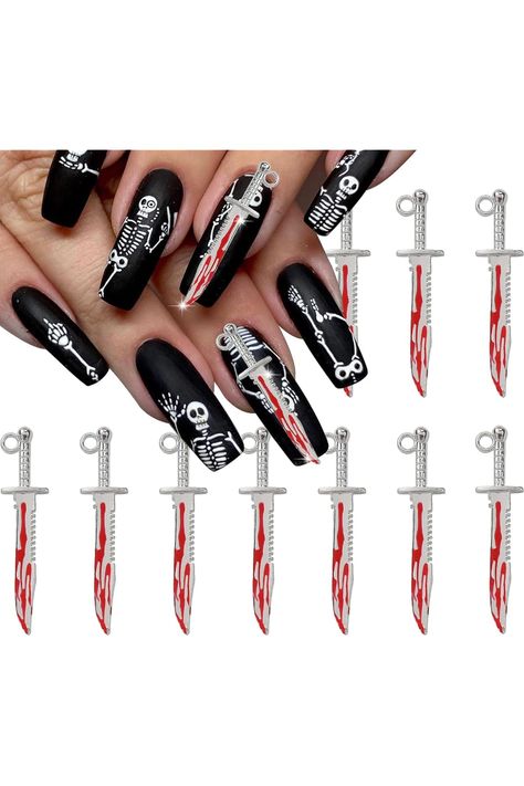 10Pcs Dagger Nail Charms 3D Alloy Halloween Nail Art Charms Silver Metal Long Knife with Blood Designs Nail Accessories Nail Rhinestone for Jewelry Decor DIY Necklace Bracelets Pendant Decorations Knife With Blood, Long Knife, Accessories Nail, Nail Art Charms, Jewelry Decor, Designs Nail, Halloween Nail, Womens Nails, Halloween Nail Art