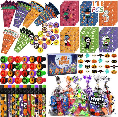 SURCVIO 168pcs Halloween Party Favors Stationery Set for Kids, Halloween Goody Bag Fillers Including Pencil, Eraser, Ruler, Notepad, Stamper, Sticker, Halloween Stationery Kit for Kids Trick or Treat Halloween Party Prizes, Halloween Goodie Bags, Halloween Goodies, Goody Bags, Treat Gift, Halloween Party Favors, Pencil Eraser, Gift Kit, Miniature Gift