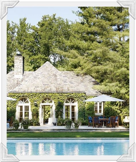 Ralph Lauren's BEDFORD, NY, POOLHOUSE Bedford New York, Ad Architectural Digest, New York Homes, English Manor, Celebrity Houses, Pool Landscaping, Pool Houses, Pool Designs, Architectural Digest