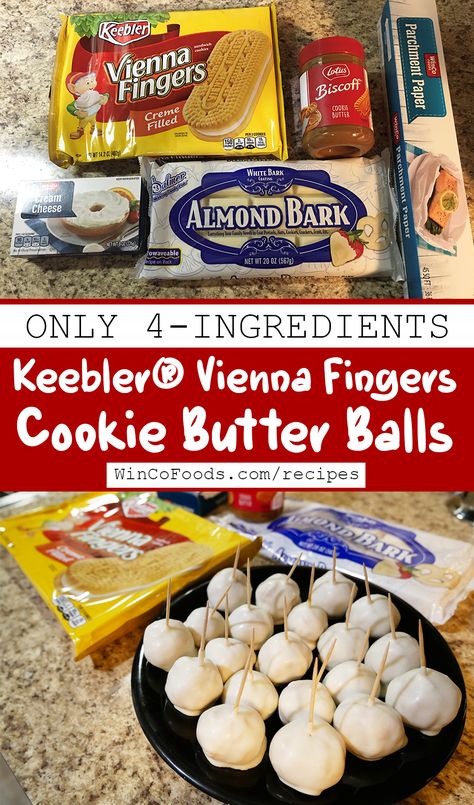 Vienna Fingers Dessert, Cookie Butter Balls, Farmhouse Food, Cookie Balls Recipe, Xmas Sweets, Fancy Treats, 4 Ingredient Cookies, Winco Foods, Salty Desserts