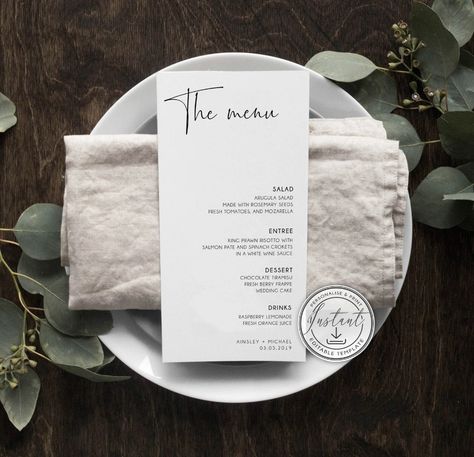 Thank You Note Template, Place Card Template, Wedding Place Settings, Minimal Wedding, Wedding Table Decor, Wedding Places, Wedding Seating, Menu Template, Wedding Place Cards