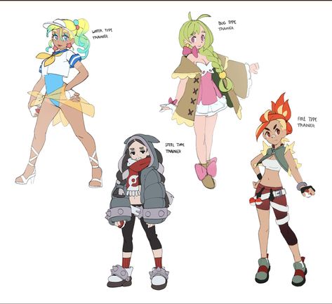 Pokemon Trainer Outfits, Pokemon Fashion, Pokemon Gym Leaders, Gijinka Pokemon, Pokemon Official, Pokemon Gym, Pokemon Clothes, Oc Pokemon, Pokemon People